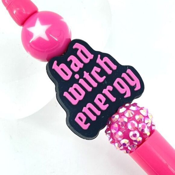 Bad Witch Energy Halloween pen handmade NEW bling rhinestone hot pink black - Picture 4 of 7
